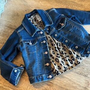 Girls 2pc Denim jeans jacket with leopard Animal Print long sleeve fall shirt 3T